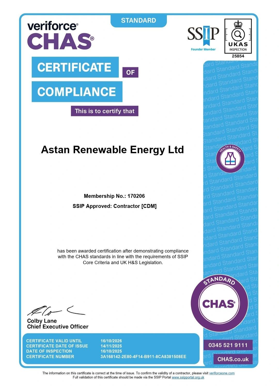 astan chas certificate